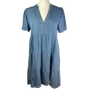 Velvet Heart Denim Dress Women's‎ Small Tiered Mini Short Sleeve Casual Blue New